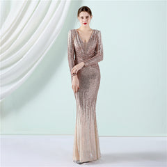 Sequined Gradient Fishtail Maxi Dress