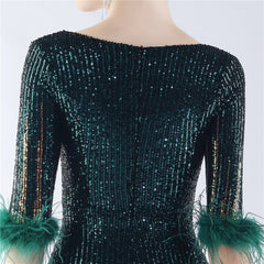 Ostrich Feather Sequin Maxi Dress