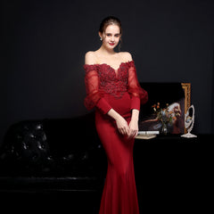 Lace Rhinestone Fishtail Maxi Dress