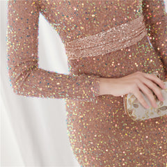 Sequined V-Neck Fishtail Maxi Dress