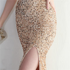 Lace-Up Sequin Split Maxi Dress