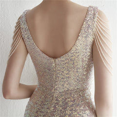 Sequined V-Neck Fishtail Maxi Dress