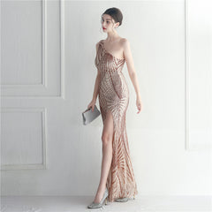 One-Shoulder Sequin Maxi Dress