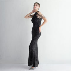 Sequined Halter Fishtail Maxi Dress
