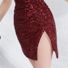 Sequined V-Neck Bodycon Dress