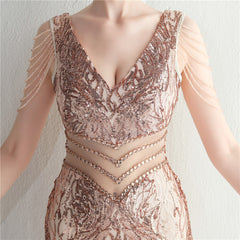 Sequined Beaded Fishtail Maxi Dress