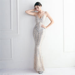 Sequined Fringed Fishtail Maxi Dress