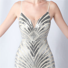 Elegant Sequin V-Neck Maxi Dress