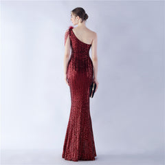 One-Shoulder Sequin Maxi Dress