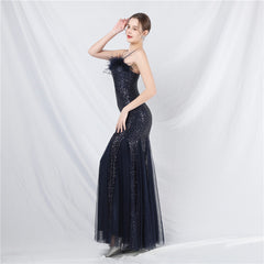 Ostrich Feather Sequined Maxi Dress