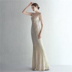 Sequined V-Neck Fishtail Maxi Dress