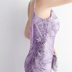 V-Neck Sequined Beaded Maxi Dress