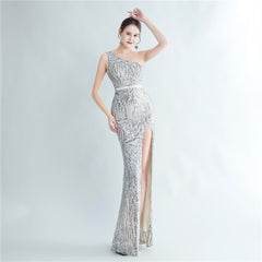 One-Shoulder Sequin Maxi Dress