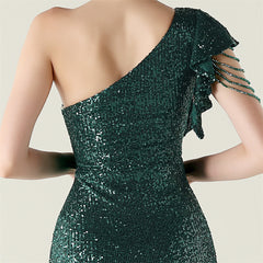 One-Shoulder Beaded Sequined Maxi Dress