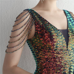 Sequined V-Neck Fishtail Maxi Dress