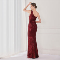Asymmetric Sequin Maxi Dress