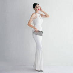 Sequined Halter Fishtail Maxi Dress