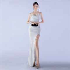 Ostrich Feather Strapless Maxi Dress