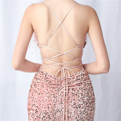 Feathered Sequin Backless Maxi Dress