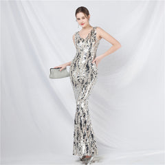 Sequined V-Neck Maxi Dress