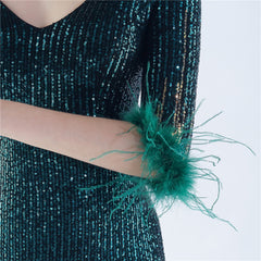 Ostrich Feather Sequin Maxi Dress