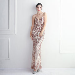 Sequined V-Neck Maxi Dress