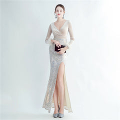 Ostrich Feather Sequined Maxi Dress