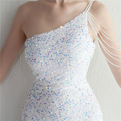 One-Shoulder Sequined Split Maxi Dress