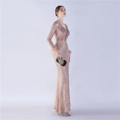 Ostrich Feather Sequin Maxi Dress