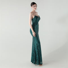 Sequined Heart-Collar Maxi Dress