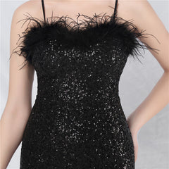 Ostrich Feather Sequined Maxi Dress