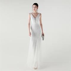 Backless Sequined Fishtail Maxi Dress