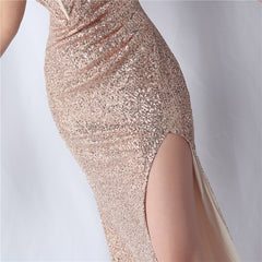 Sequined Side-Slit Maxi Dress