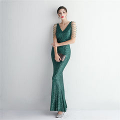 Sequined Fringe Fishtail Maxi Dress