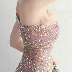 Ostrich Feather One-Shoulder Sequined Maxi Dress