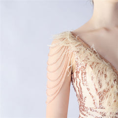 Ostrich Feather Beaded Maxi Dress