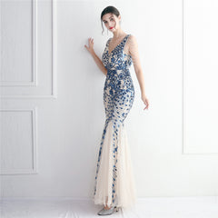 Sequined Beaded Fishtail Maxi Dress