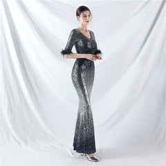 Ostrich Feather Gradient Sequin Maxi Dress