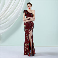 One-Shoulder Sequin Maxi Dress