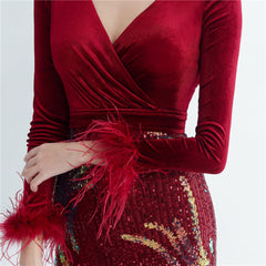 Ostrich Feather Sequined Maxi Dress