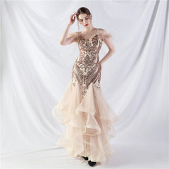 Feathered Sequin Maxi Dress