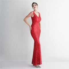 Sequined Fringe Fishtail Maxi Dress