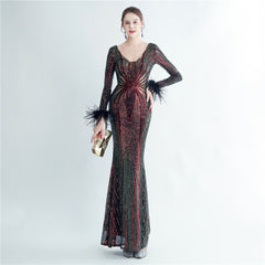 Sequin Feather Maxi Dress