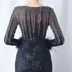 Ostrich Feather Gradient Sequin Maxi Dress