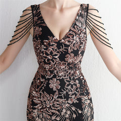 Sequined Beaded Fishtail Maxi Dress