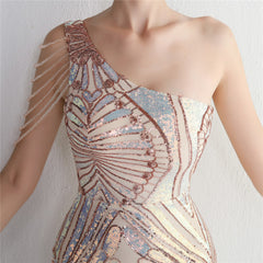 Sequined One-Shoulder Maxi Dress
