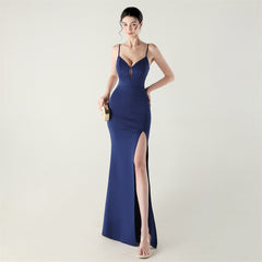 Backless Lace-Up Fishtail Maxi Dress