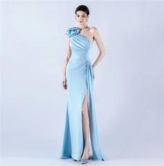 One-Shoulder Beaded Rhinestone Maxi Dress