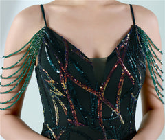 Sequin Lace Fishtail Maxi Dress