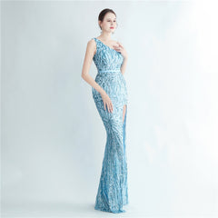 One-Shoulder Sequin Maxi Dress